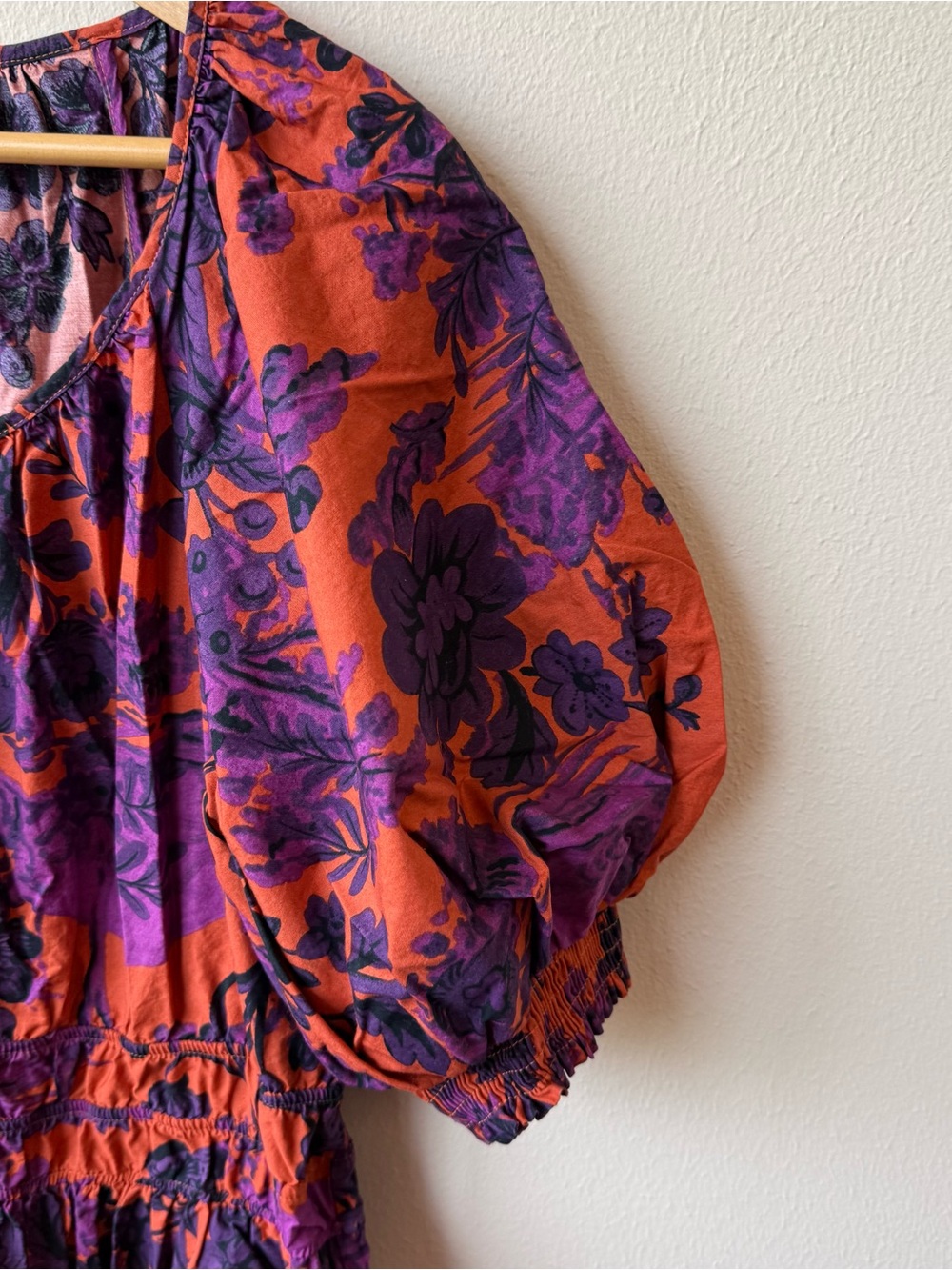 Anthropologie The Somerset Maxi Dress: Puff Sleeve Edition Orange Purple Floral - Picture 3 of 8